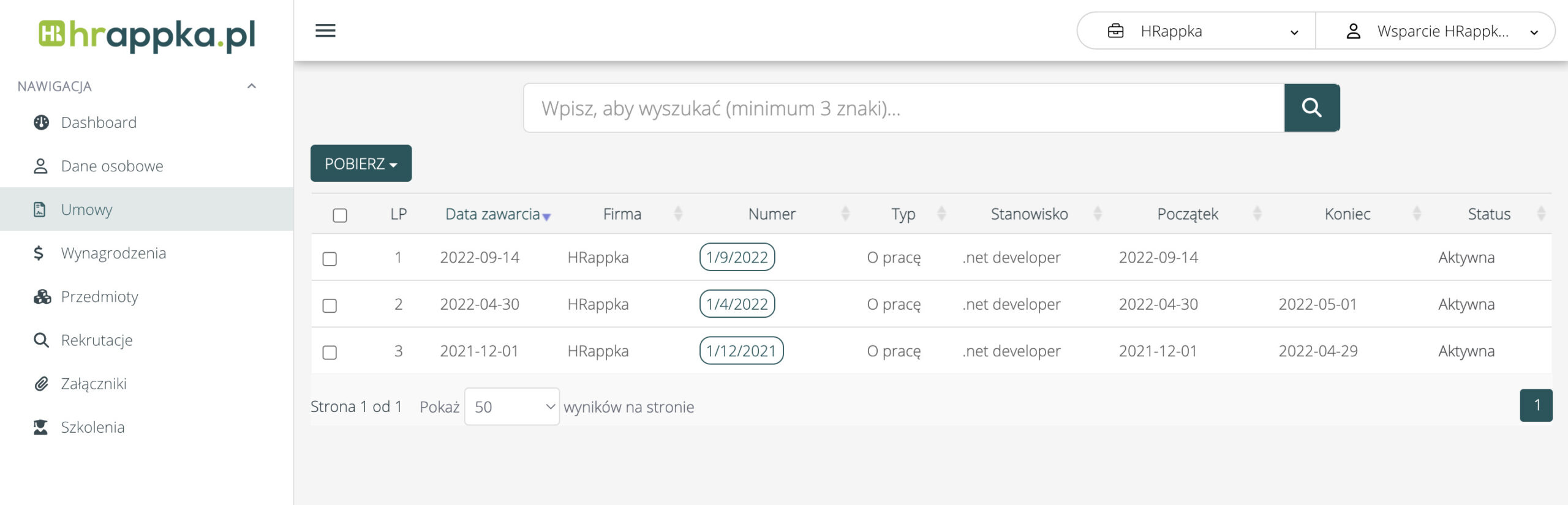 Umowy pracownika na portalu pracowniczym